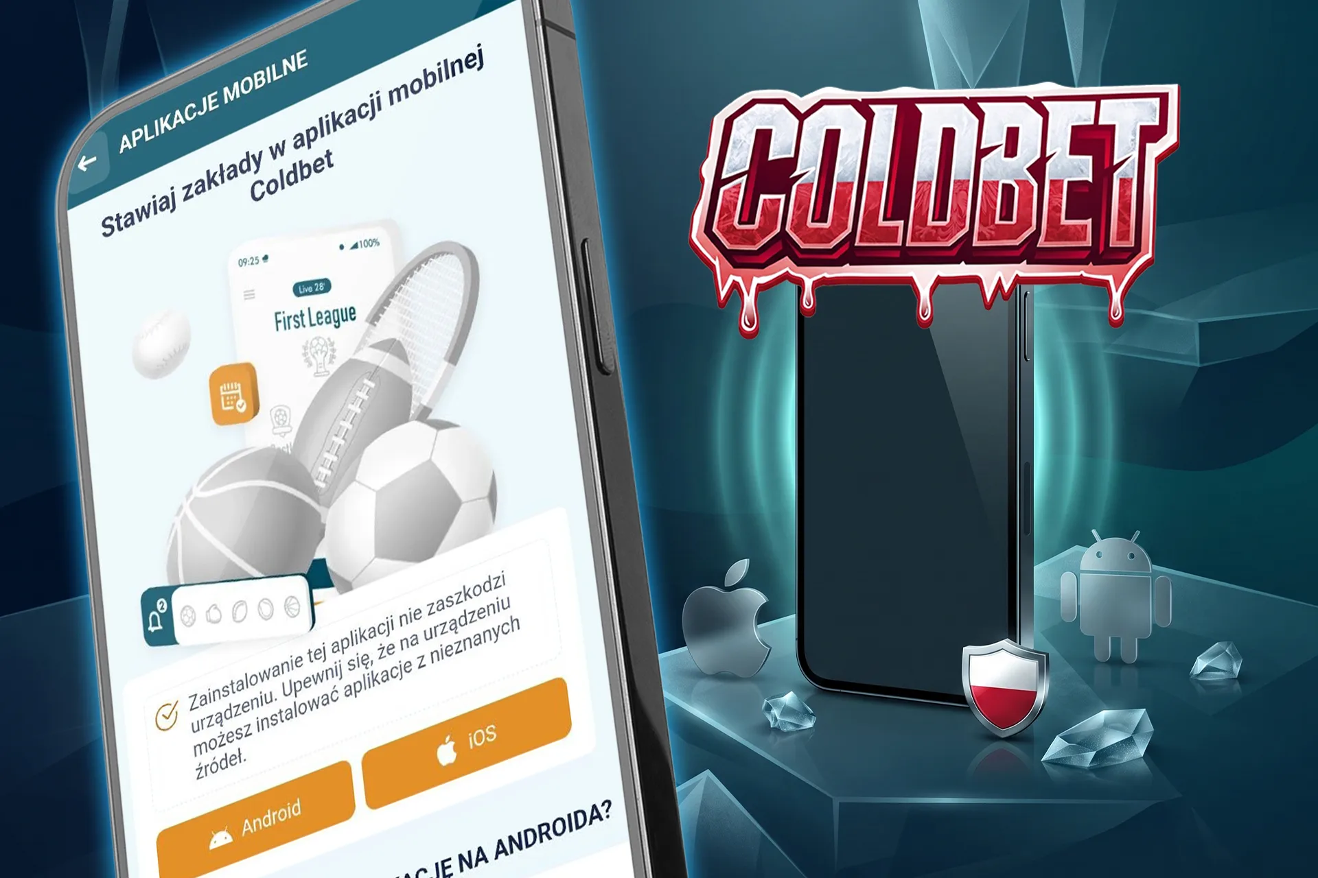 Oficjalna aplikacja mobilna ColdBet do pobrania na systemy iOS i Android, gwarantująca bezpieczne zakłady z polską tarczą ochronną na lodzie